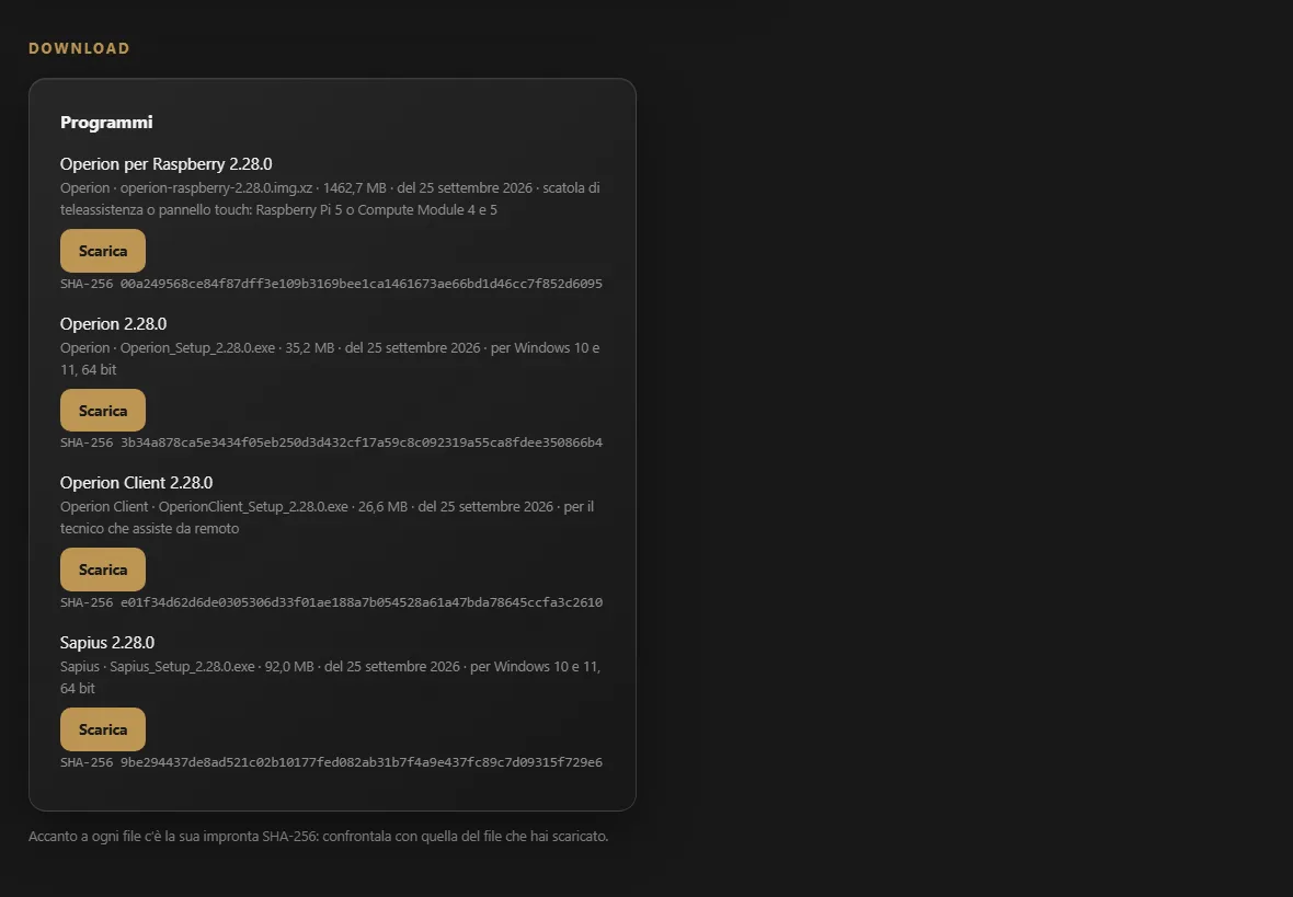 Download nell’area riservata